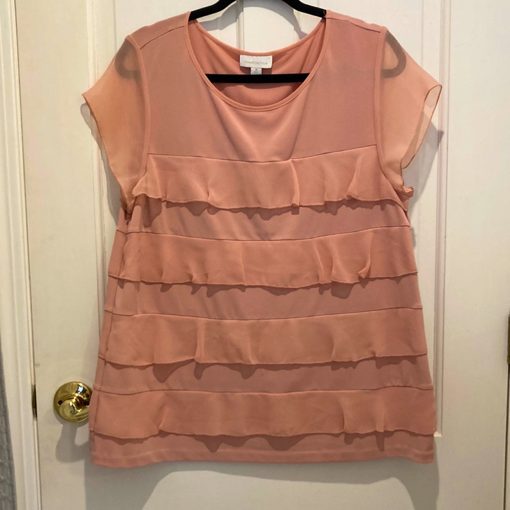Ladies charter club pink ruffle blouse (M)
